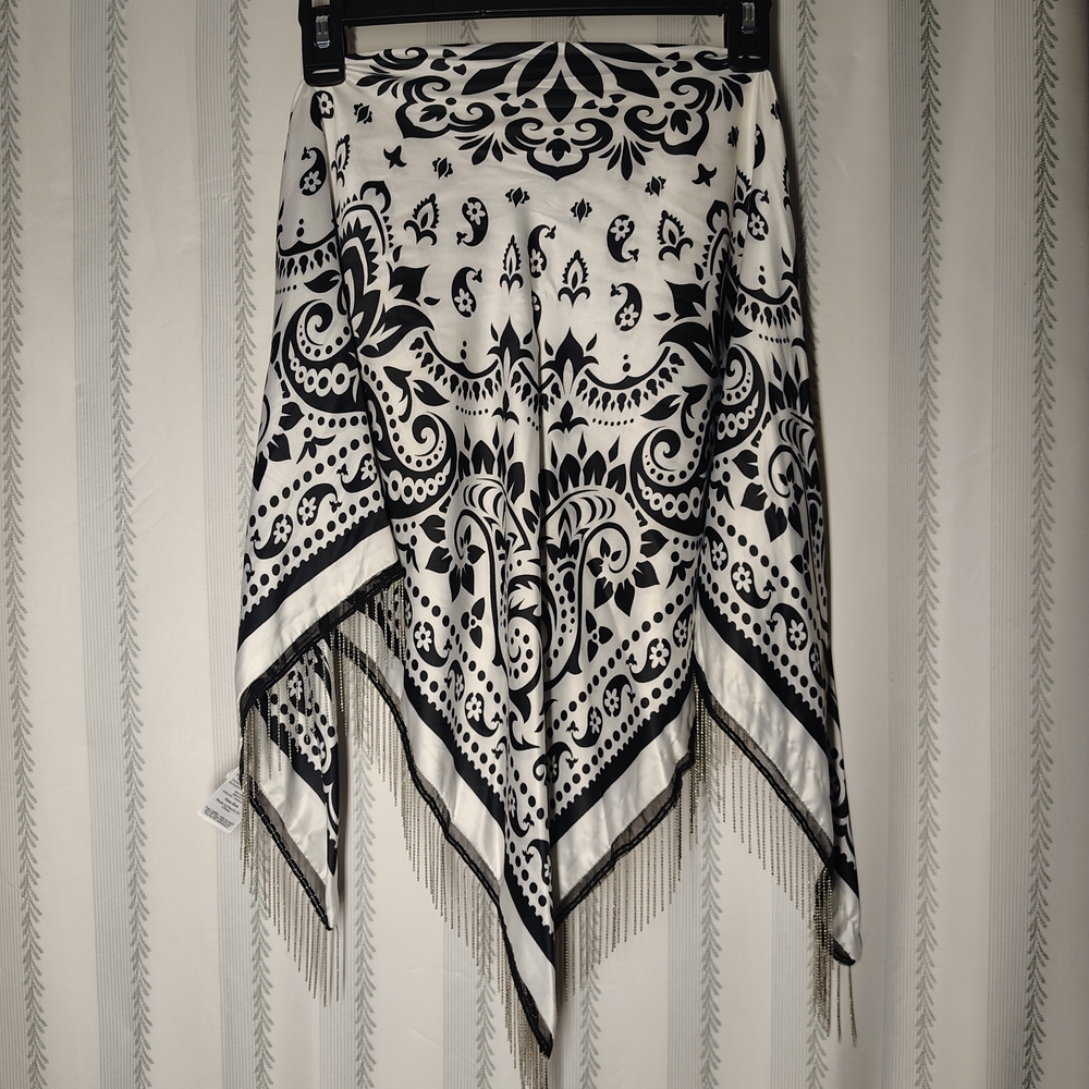 Black And White Bandana Top/ Head wrap With Metal Fringe One Size